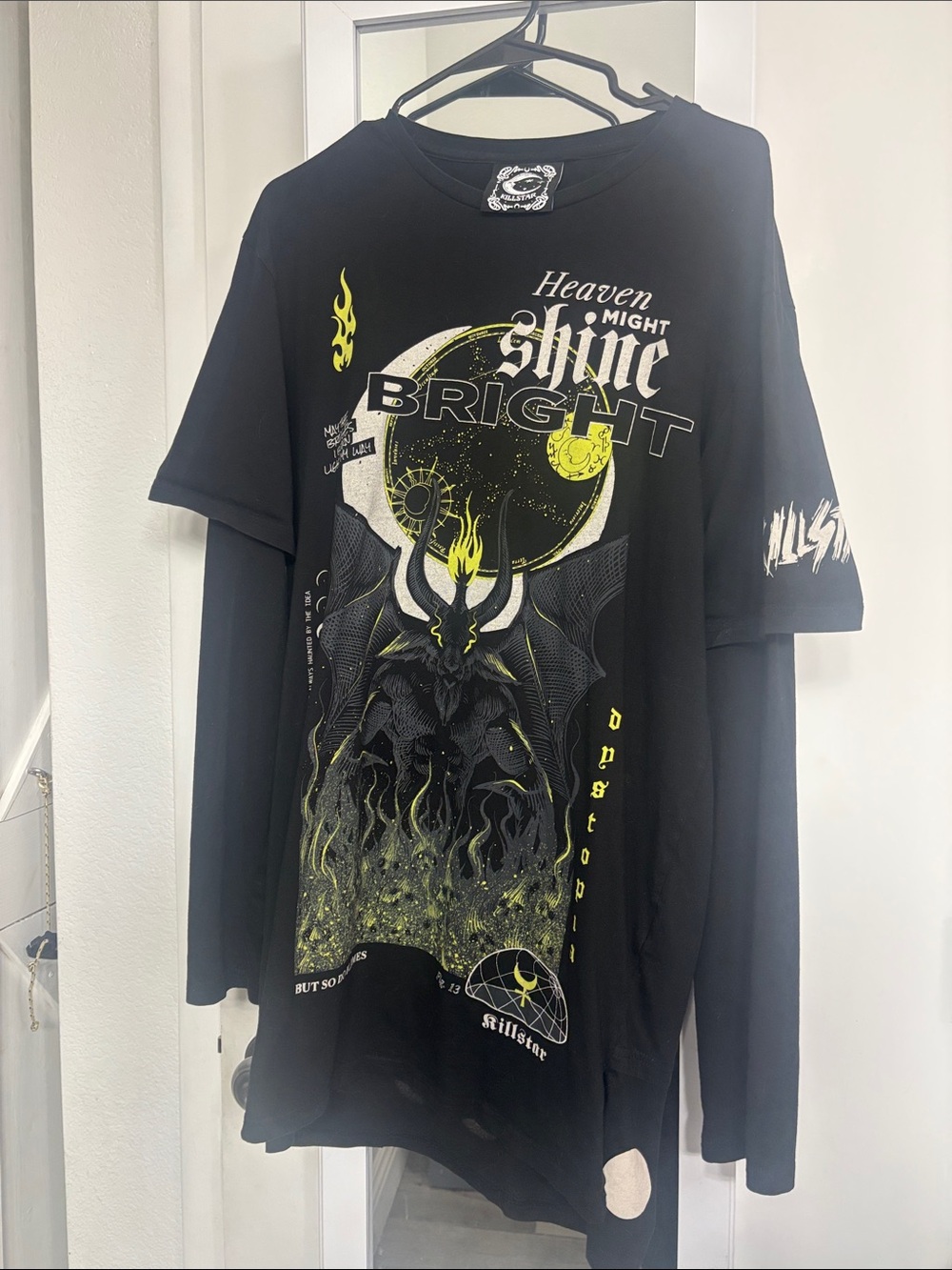 Black Graphic Longline Shirt with Yellow Accent - Killstar